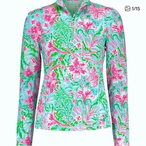 Lilly Pulitzer Skipper Popover Top Half Zip Surf blue So Shellegant Size Large